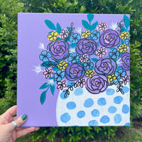12" X 12" ORIGINAL ACRYLIC PAINTING ON CANVAS BY BRANDY BELL-  Lavender Flowers